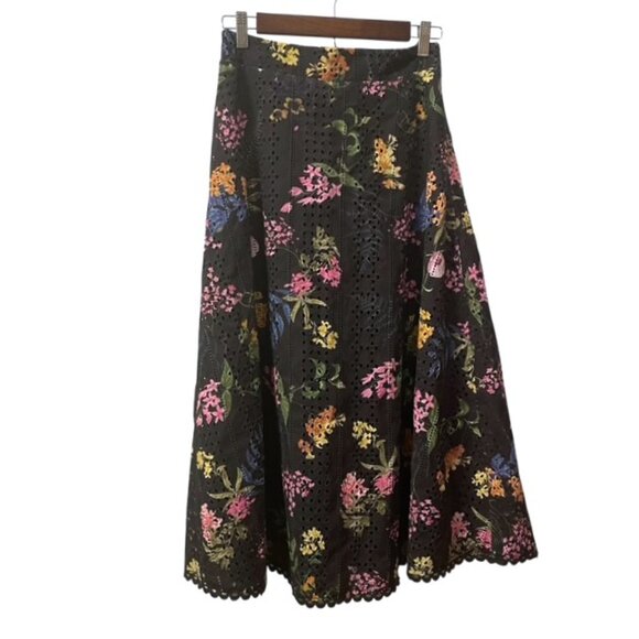 NWT Lulus Sweet At Heart Floral Embroidered Midi Skirt Black Small Eyelet - Picture 4 of 16